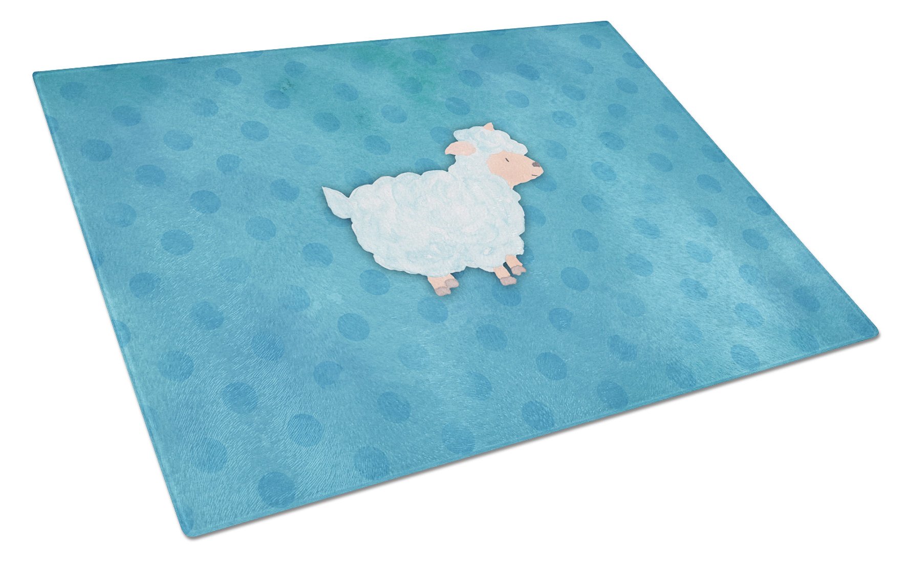 Polkadot Sheep Lamb Watercolor Cutting Board Tempered Glass Kitchen Cutting Surface, Heat Resistant Chopping, Non-Slip Feet, Food Prep & Serving