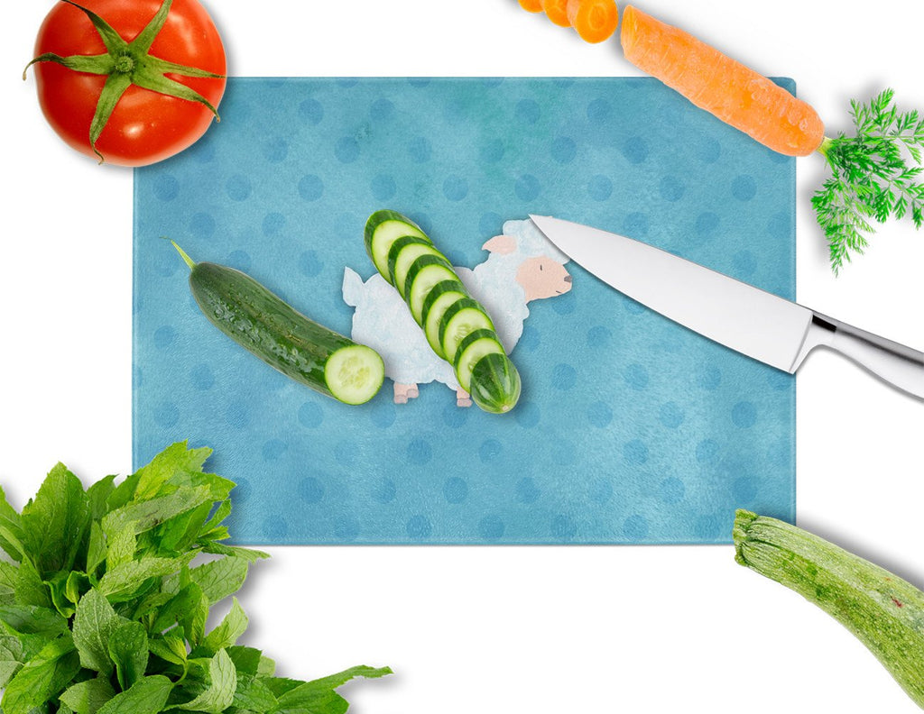 Polkadot Sheep Lamb Watercolor Cutting Board Tempered Glass Kitchen Cutting Surface, Heat Resistant Chopping, Non-Slip Feet, Food Prep & Serving