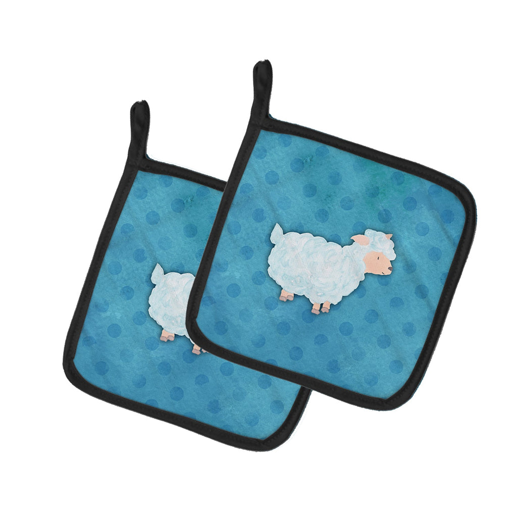 Polkadot Sheep Lamb Watercolor Pot Holder Set of 2 Heat Resistant Quilted Hot Pads 7.5 x 7.5 Inch, Insulated Kitchen Trivets for Cooking & Baking