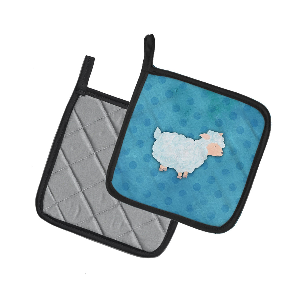 Polkadot Sheep Lamb Watercolor Pot Holder Set of 2 Heat Resistant Quilted Hot Pads 7.5 x 7.5 Inch, Insulated Kitchen Trivets for Cooking & Baking