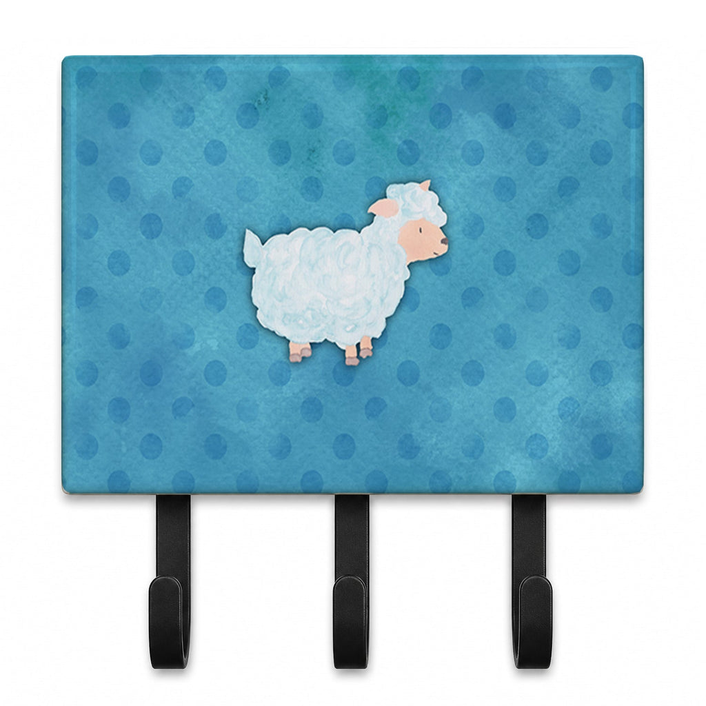 Polkadot Sheep Lamb Watercolor Leash or Key Holder Wall Hooks, Coat Rack Wall Mount, for Hanging Keys, Towels, Aprons, Leashes