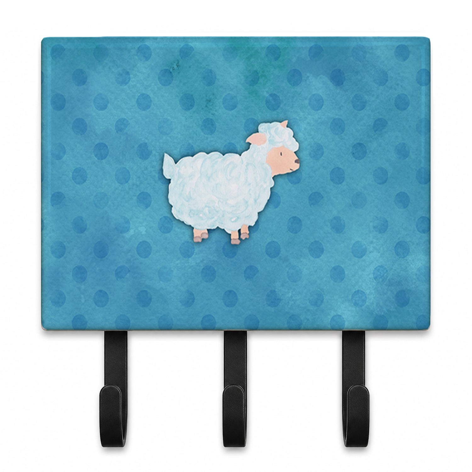 Polkadot Sheep Lamb Watercolor Leash or Key Holder Wall Hooks, Coat Rack Wall Mount, for Hanging Keys, Towels, Aprons, Leashes