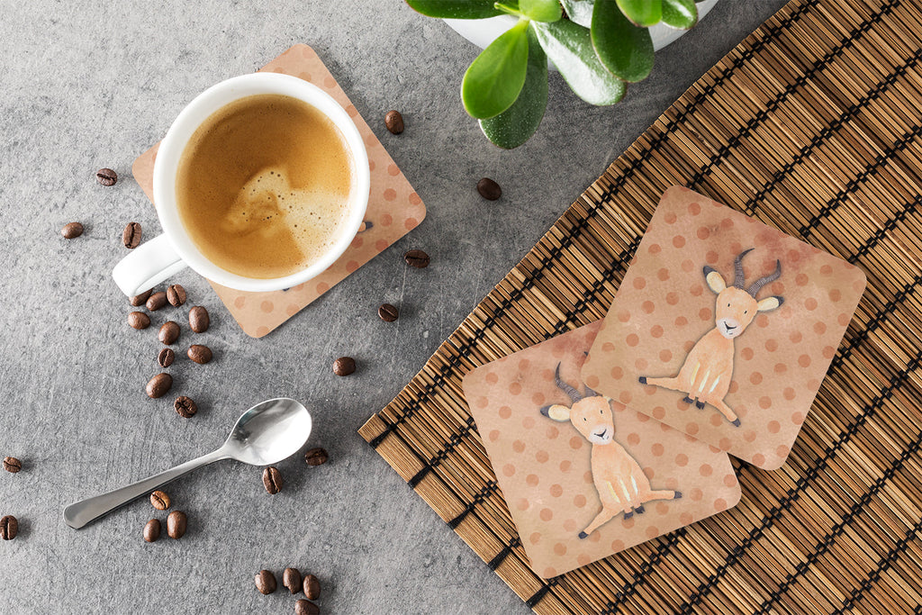 Polkadot Antelope Watercolor Foam Coasters Set of 4 Cup Coasters for Indoor Outdoor, Tabletop Protection, Anti Slip, Mouse pad Material
