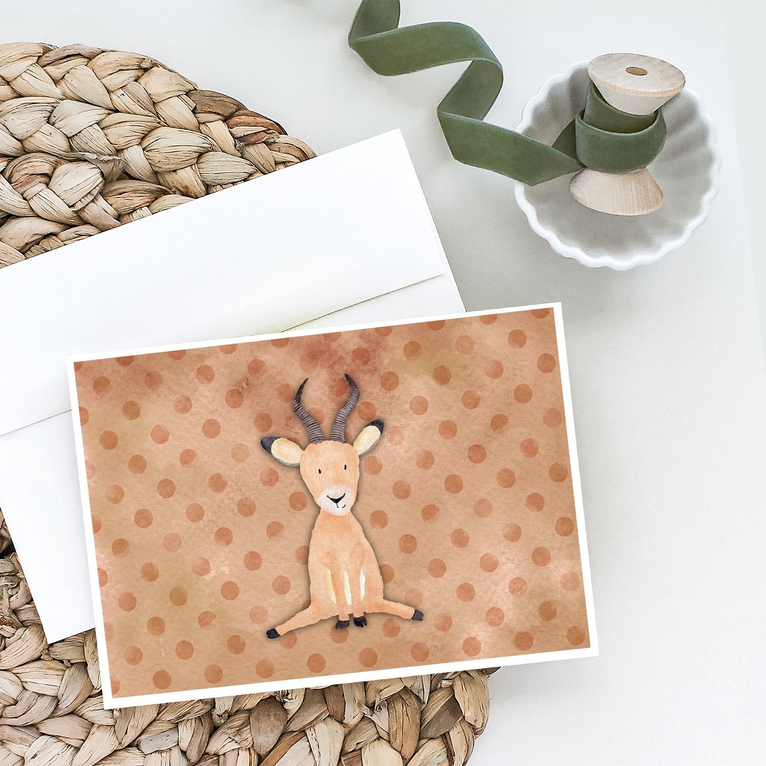 Polkadot Antelope Watercolor Greeting Cards Pack of 8 Blank Cards with Envelopes Whimsical A7 Size 5x7