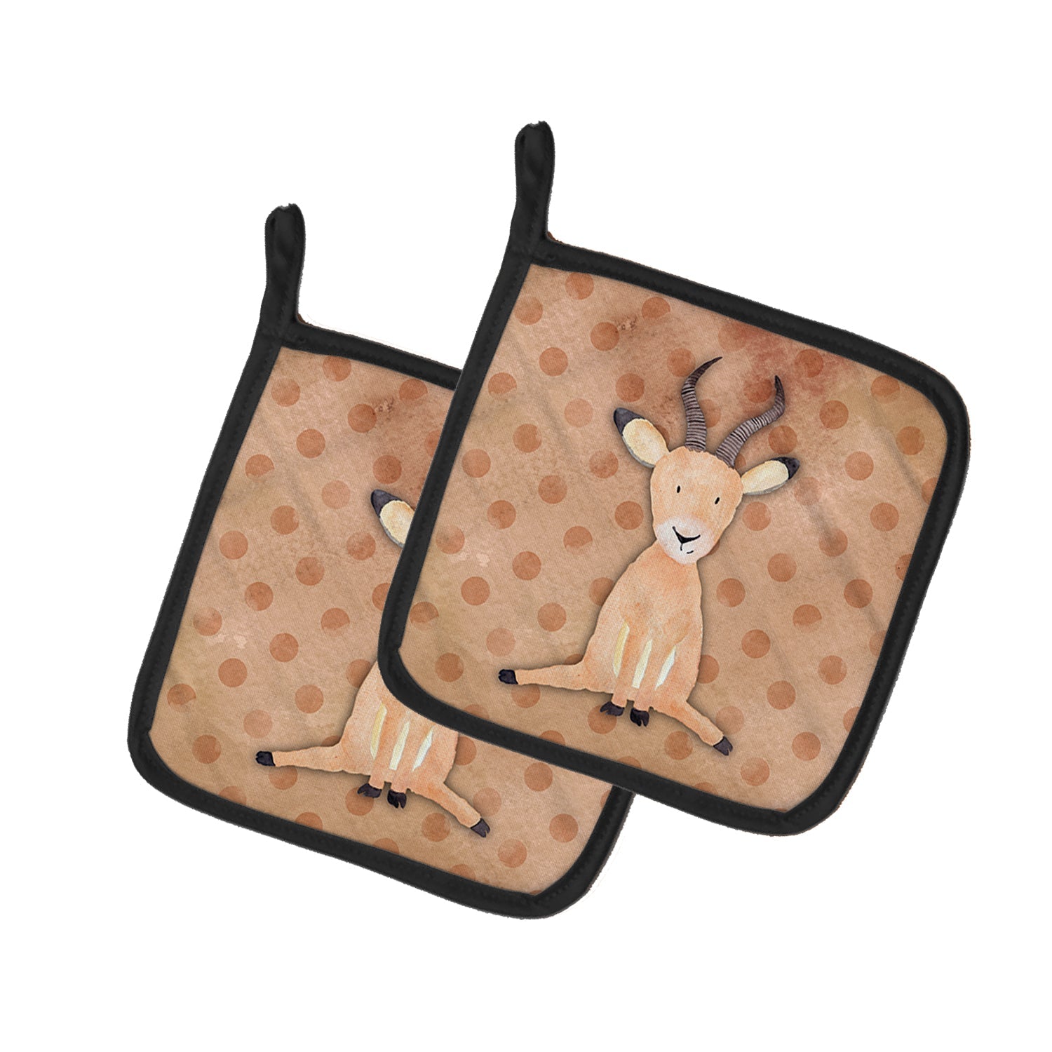 Polkadot Antelope Watercolor Pot Holder Set of 2 Heat Resistant Quilted Hot Pads 7.5 x 7.5 Inch, Insulated Kitchen Trivets for Cooking & Baking