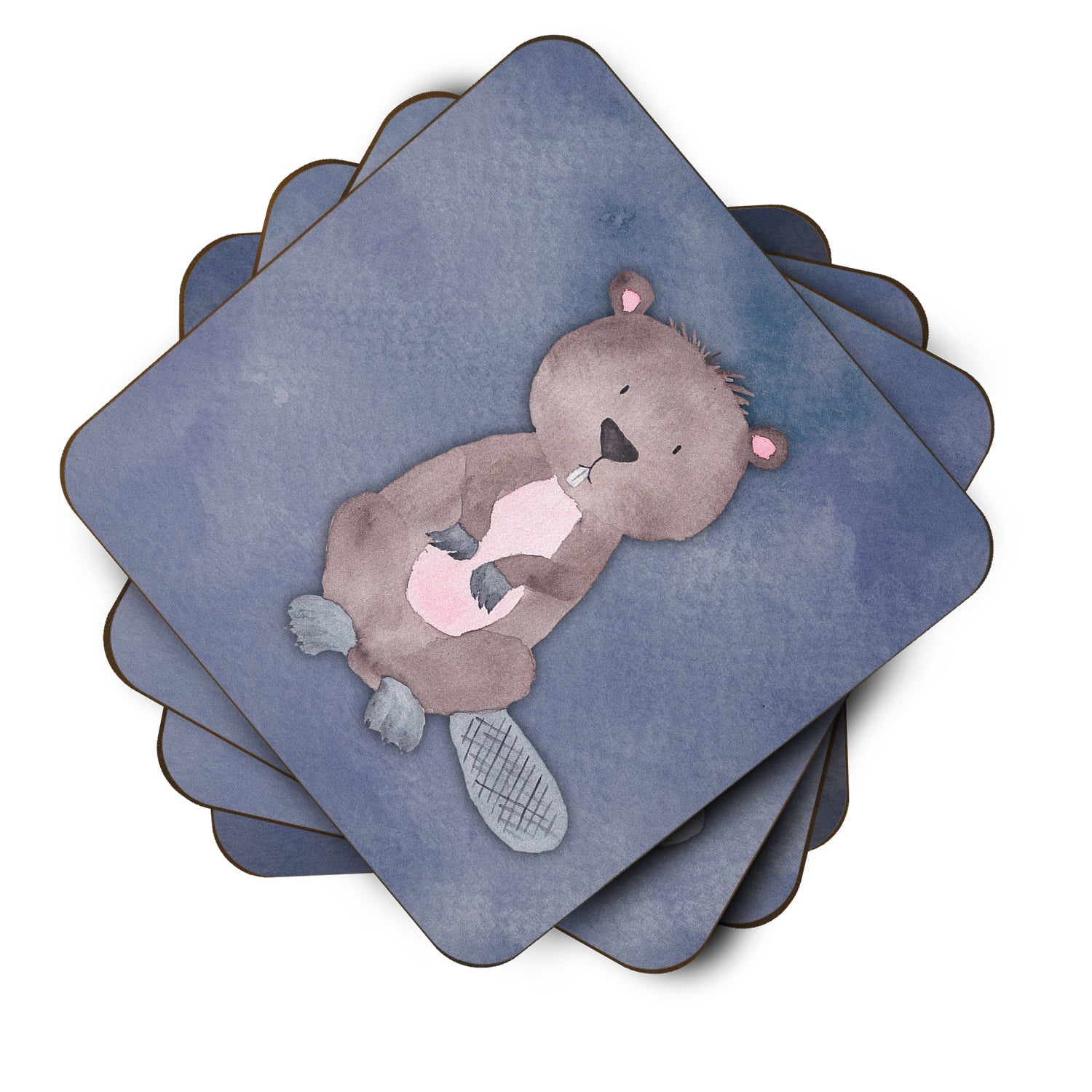 Beaver Watercolor Foam Coasters Set of 4 Cup Coasters for Indoor Outdoor, Tabletop Protection, Anti Slip, Mouse pad Material
