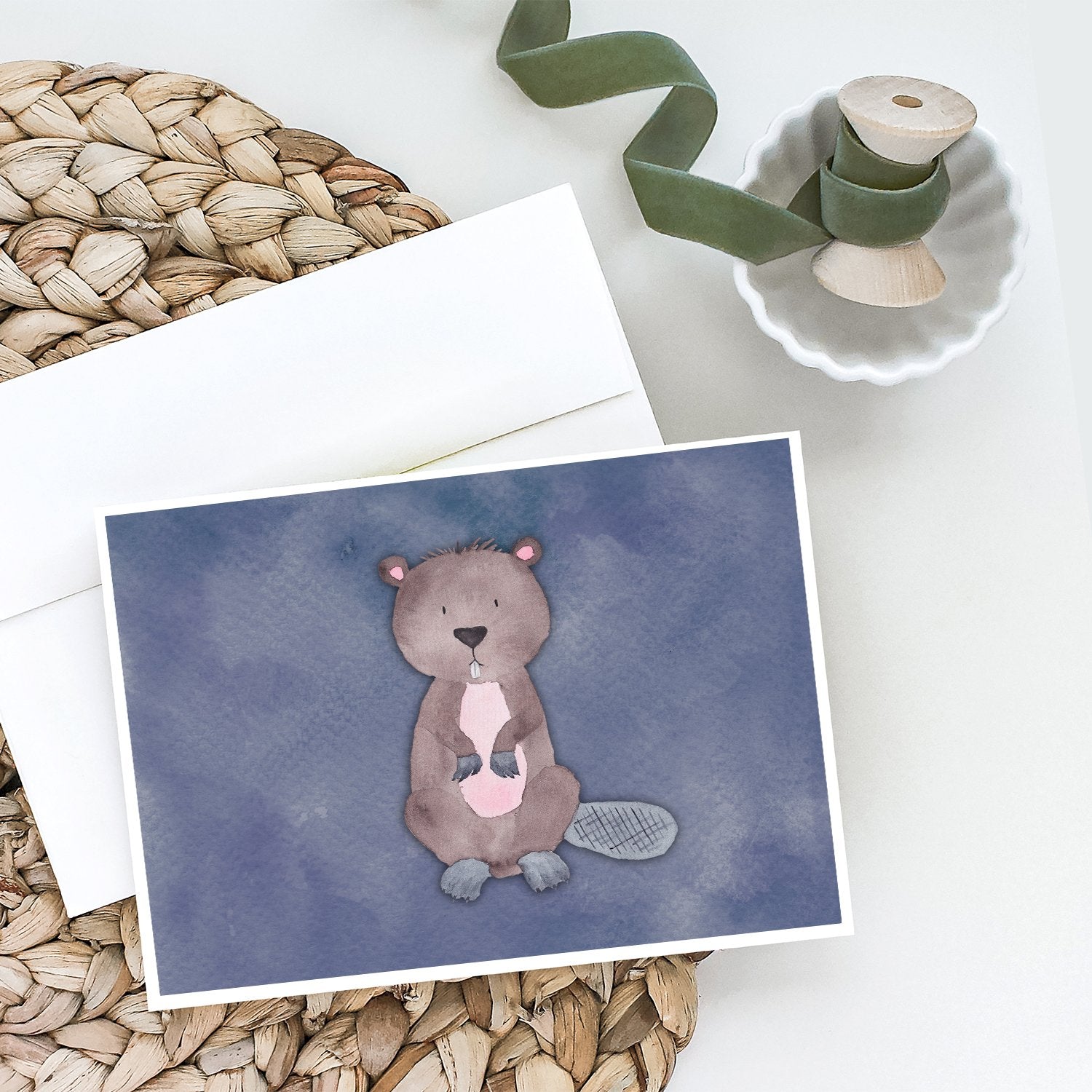 Beaver Watercolor Greeting Cards Pack of 8 Blank Cards with Envelopes Whimsical A7 Size 5x7