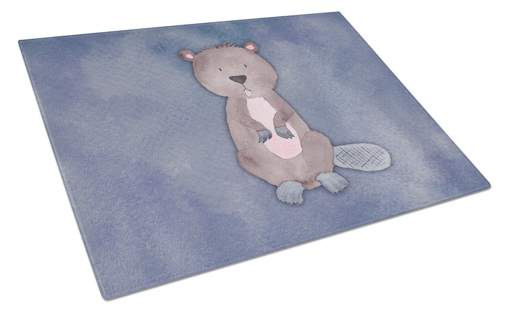Beaver Watercolor Cutting Board Tempered Glass Kitchen Cutting Surface, Heat Resistant Chopping, Non-Slip Feet, Food Prep & Serving