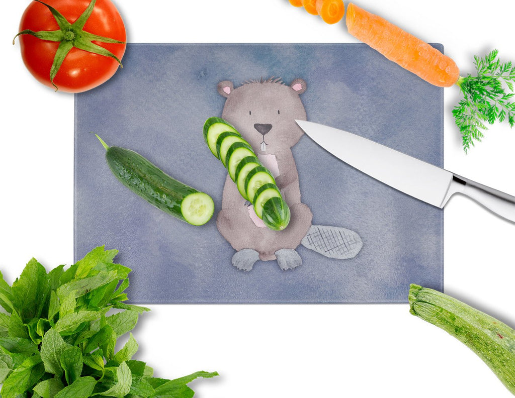 Beaver Watercolor Cutting Board Tempered Glass Kitchen Cutting Surface, Heat Resistant Chopping, Non-Slip Feet, Food Prep & Serving