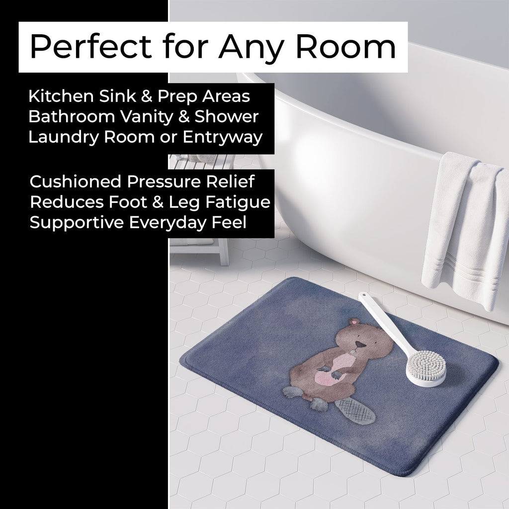 Beaver Watercolor Memory Foam Kitchen Mat Machine Washable Anti-Fatigue Cushion Comfort Bath or Kitchen Rug