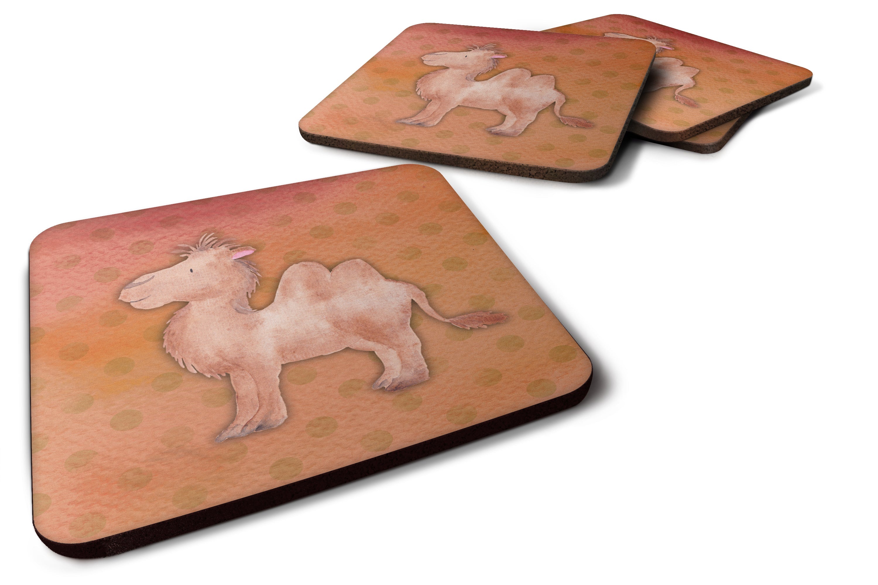 Polkadot Camel Watercolor Foam Coasters Set of 4 Cup Coasters for Indoor Outdoor, Tabletop Protection, Anti Slip, Mouse pad Material