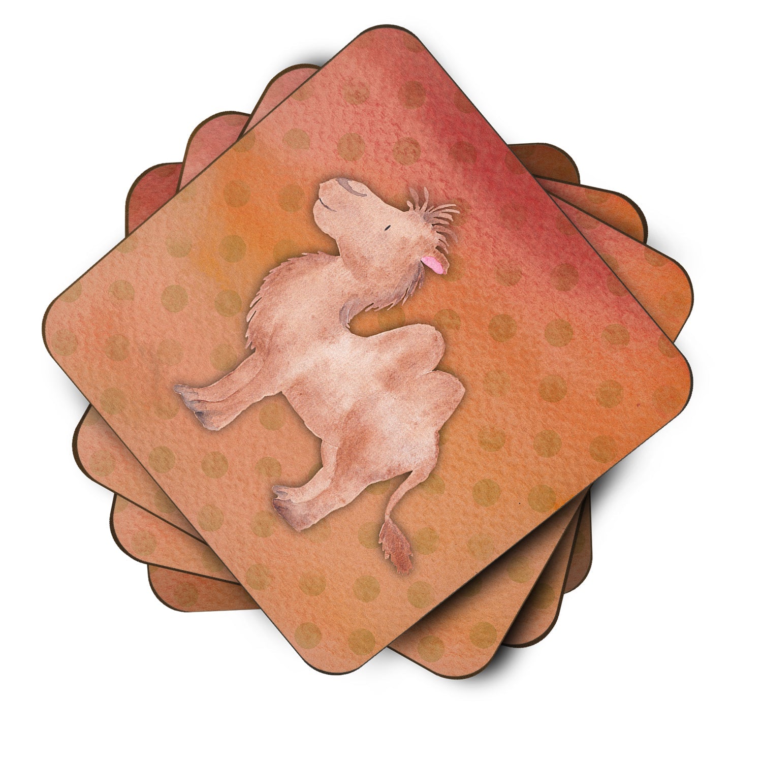 Polkadot Camel Watercolor Foam Coasters Set of 4 Cup Coasters for Indoor Outdoor, Tabletop Protection, Anti Slip, Mouse pad Material