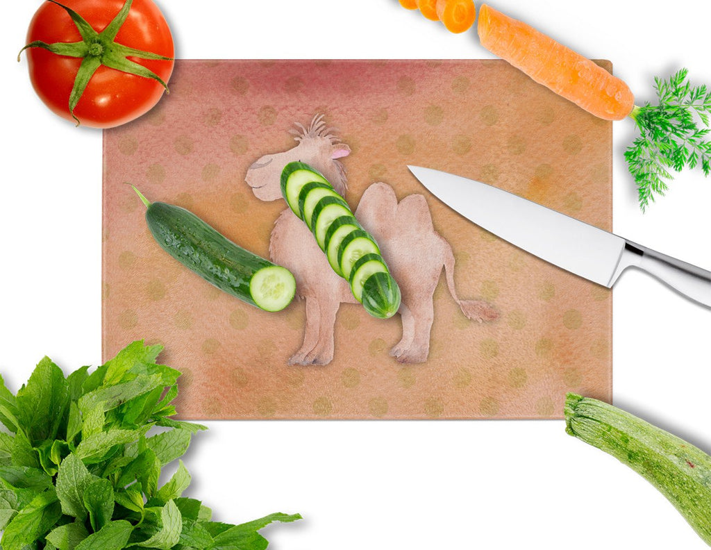 Polkadot Camel Watercolor Cutting Board Tempered Glass Kitchen Cutting Surface, Heat Resistant Chopping, Non-Slip Feet, Food Prep & Serving
