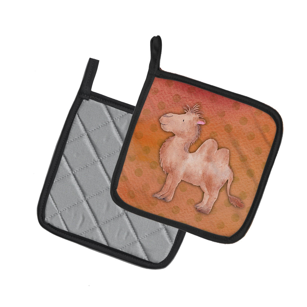 Polkadot Camel Watercolor Pot Holder Set of 2 Heat Resistant Quilted Hot Pads 7.5 x 7.5 Inch, Insulated Kitchen Trivets for Cooking & Baking