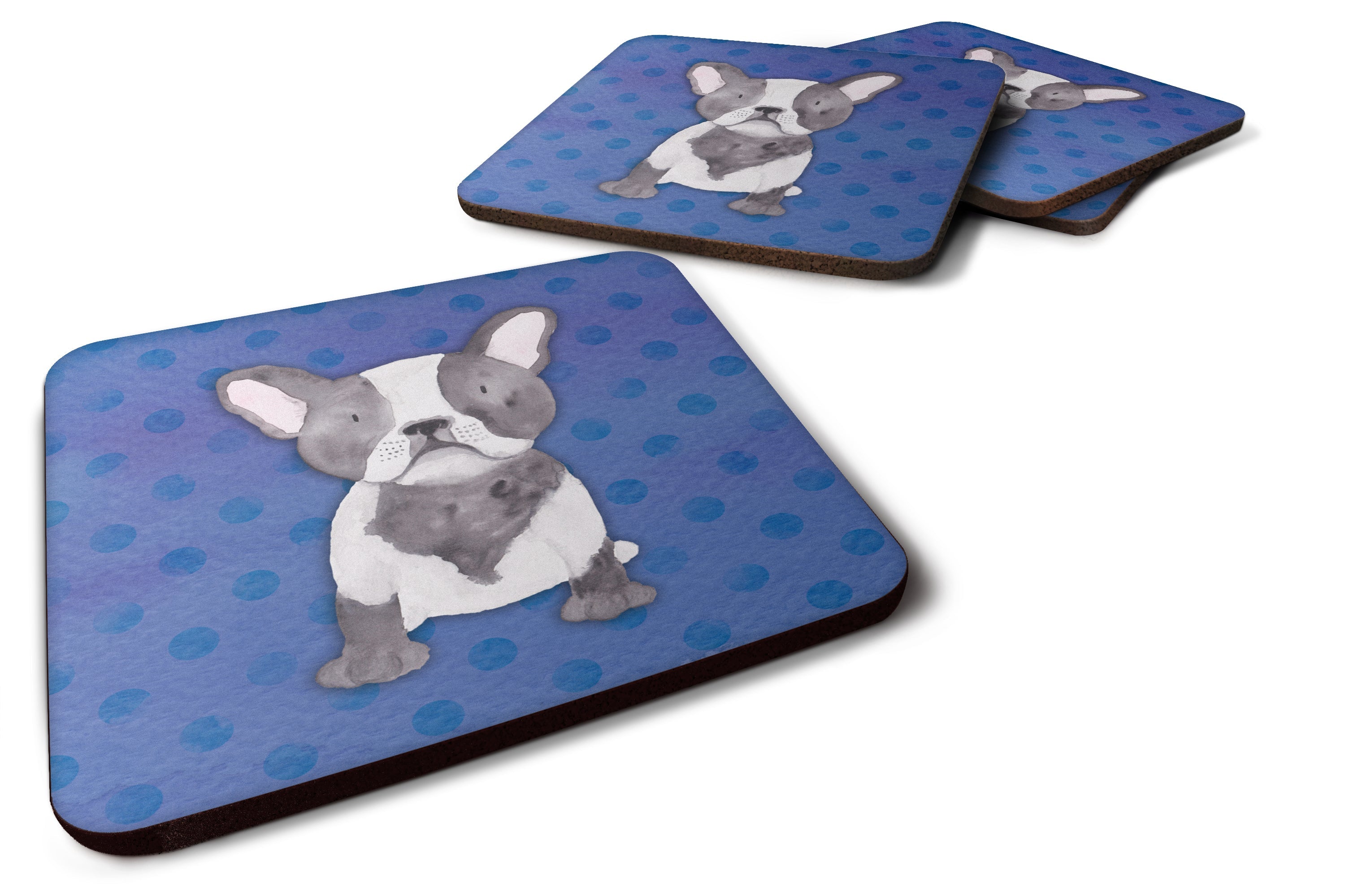 French Bulldog Polkadot Watercolor Foam Coasters Set of 4 Cup Coasters for Indoor Outdoor, Tabletop Protection, Anti Slip, Mouse pad Material