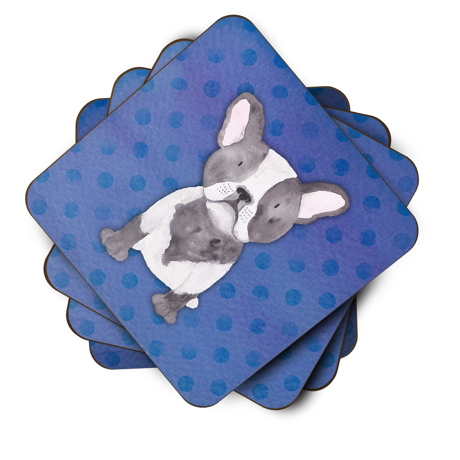 French Bulldog Polkadot Watercolor Foam Coasters Set of 4 Cup Coasters for Indoor Outdoor, Tabletop Protection, Anti Slip, Mouse pad Material