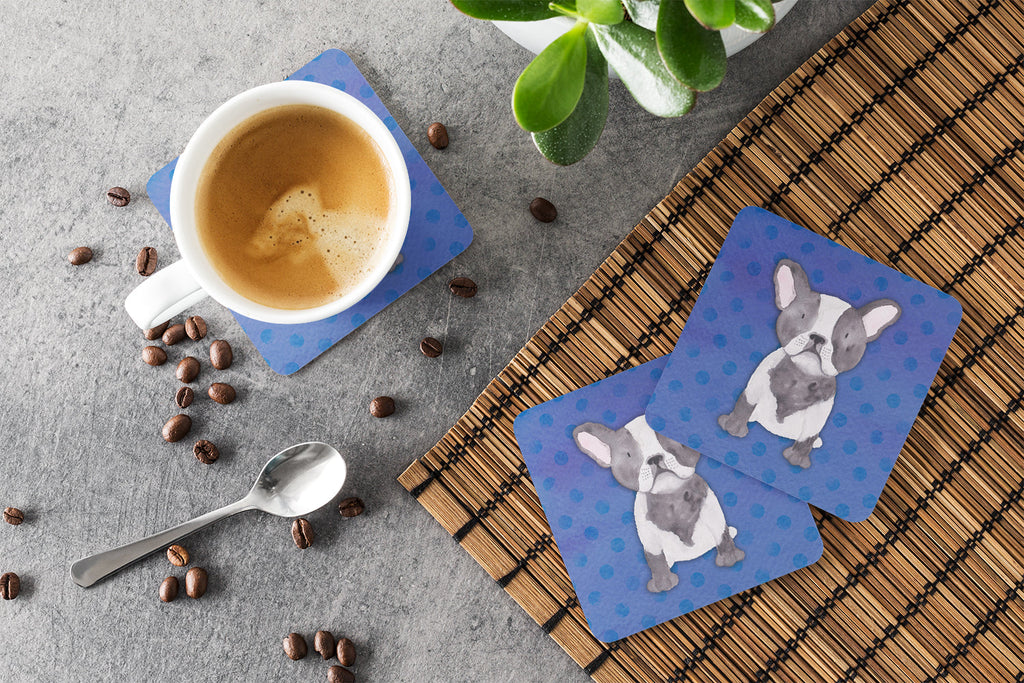 French Bulldog Polkadot Watercolor Foam Coasters Set of 4 Cup Coasters for Indoor Outdoor, Tabletop Protection, Anti Slip, Mouse pad Material