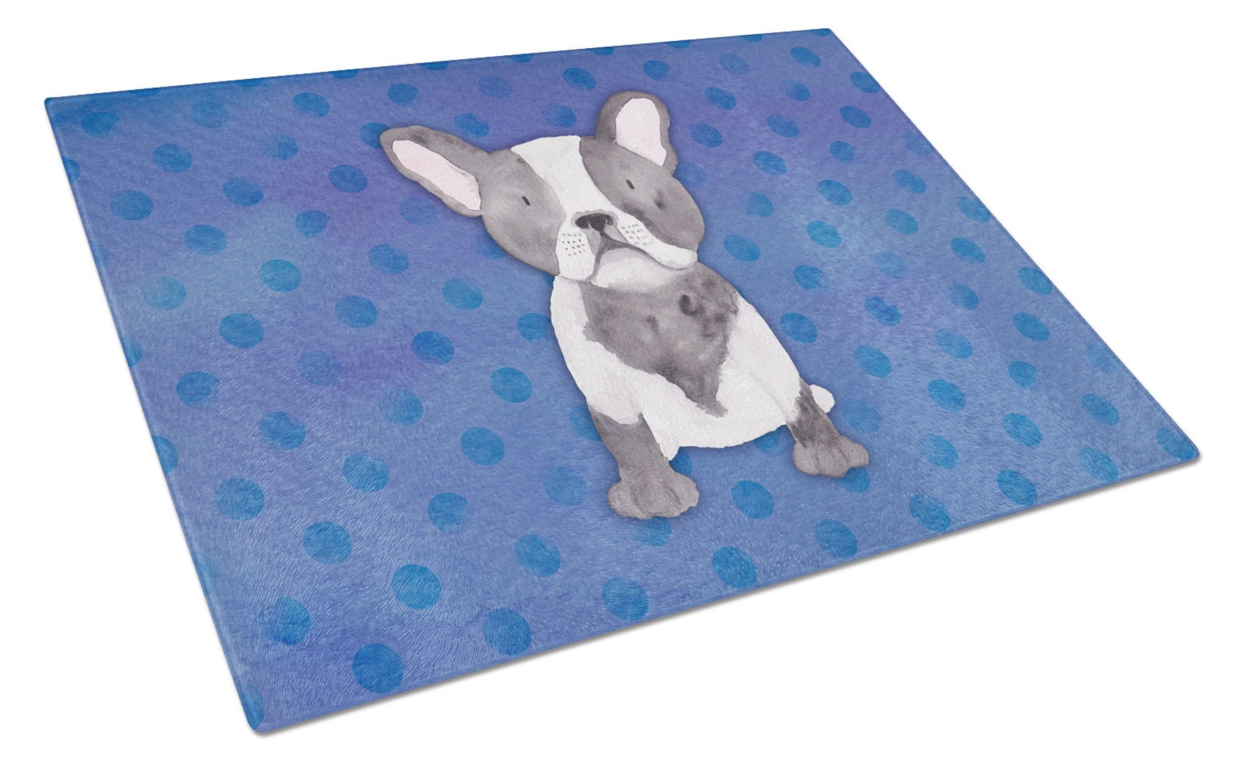 French Bulldog Polkadot Watercolor Cutting Board Tempered Glass Kitchen Cutting Surface, Heat Resistant Chopping, Non-Slip Feet, Food Prep & Serving