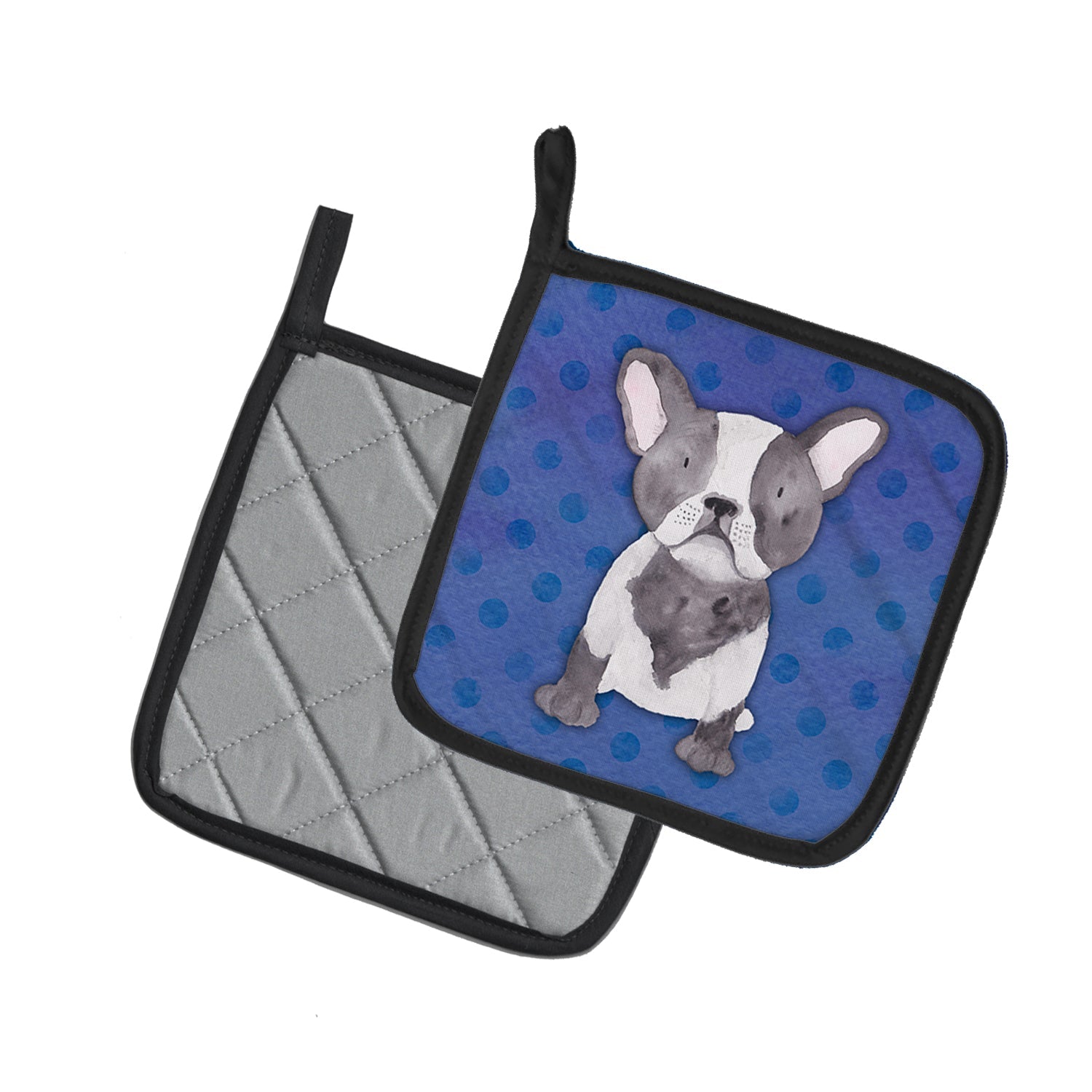 French Bulldog Polkadot Watercolor Pot Holder Set of 2 Heat Resistant Quilted Hot Pads 7.5 x 7.5 Inch, Insulated Kitchen Trivets for Cooking & Baking