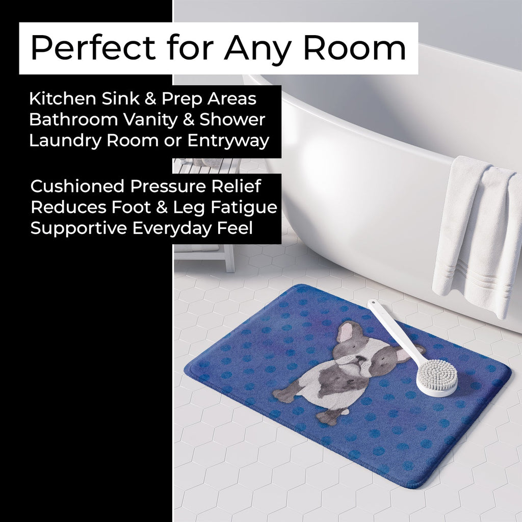 French Bulldog Polkadot Watercolor Memory Foam Kitchen Mat Machine Washable Anti-Fatigue Cushion Comfort Bath or Kitchen Rug