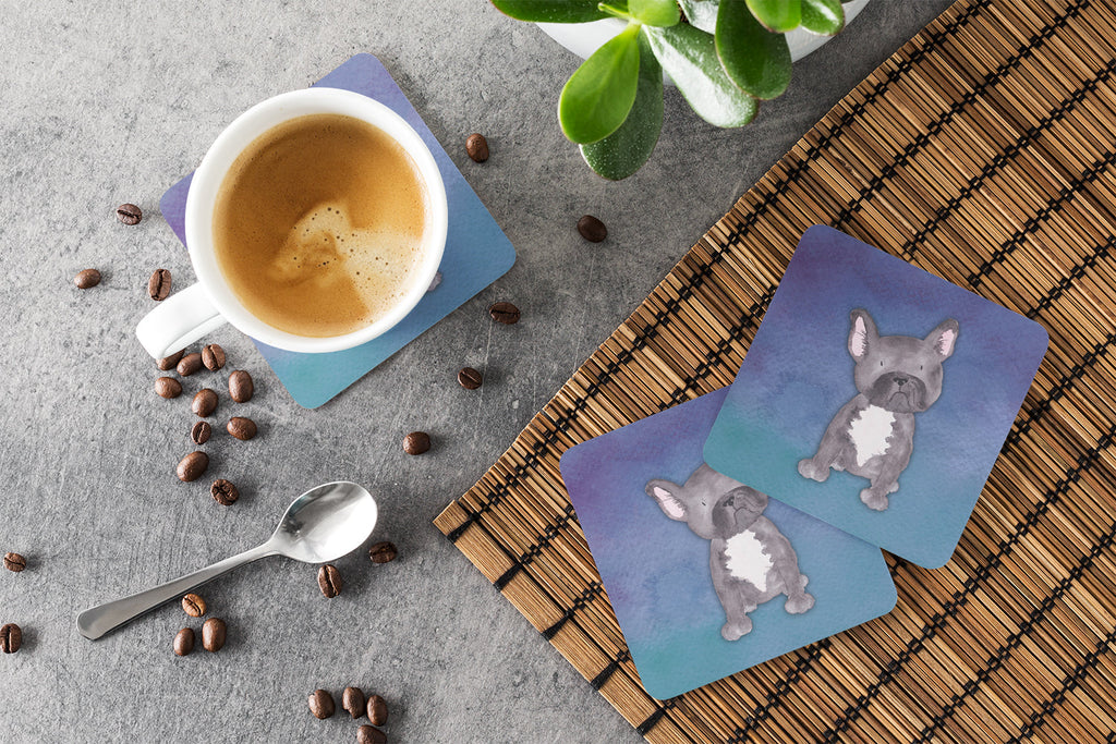 French Bulldog Watercolor Foam Coasters Set of 4 Cup Coasters for Indoor Outdoor, Tabletop Protection, Anti Slip, Mouse pad Material