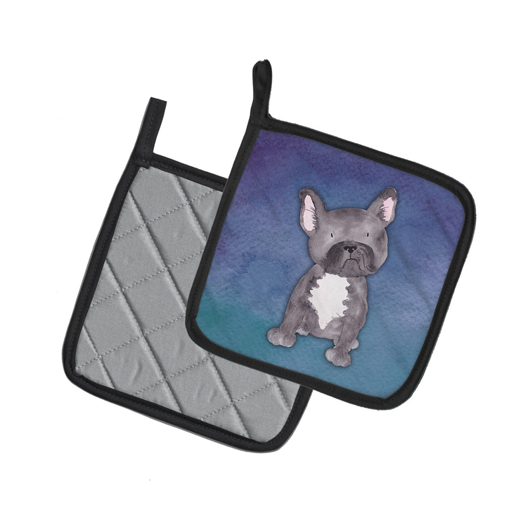 French Bulldog Watercolor Pot Holder Set of 2 Heat Resistant Quilted Hot Pads 7.5 x 7.5 Inch, Insulated Kitchen Trivets for Cooking & Baking