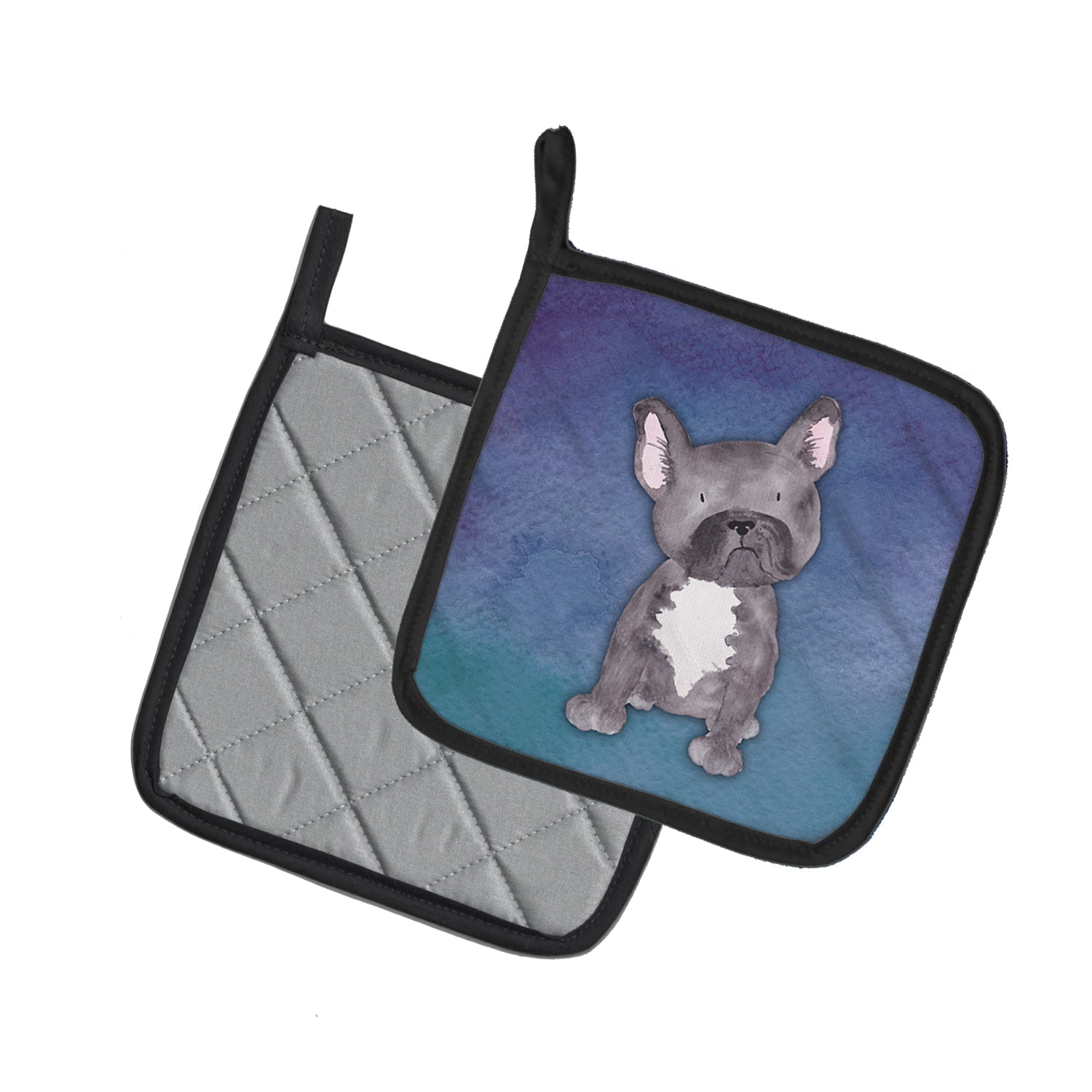 French Bulldog Watercolor Pot Holder Set of 2 Heat Resistant Quilted Hot Pads 7.5 x 7.5 Inch, Insulated Kitchen Trivets for Cooking & Baking