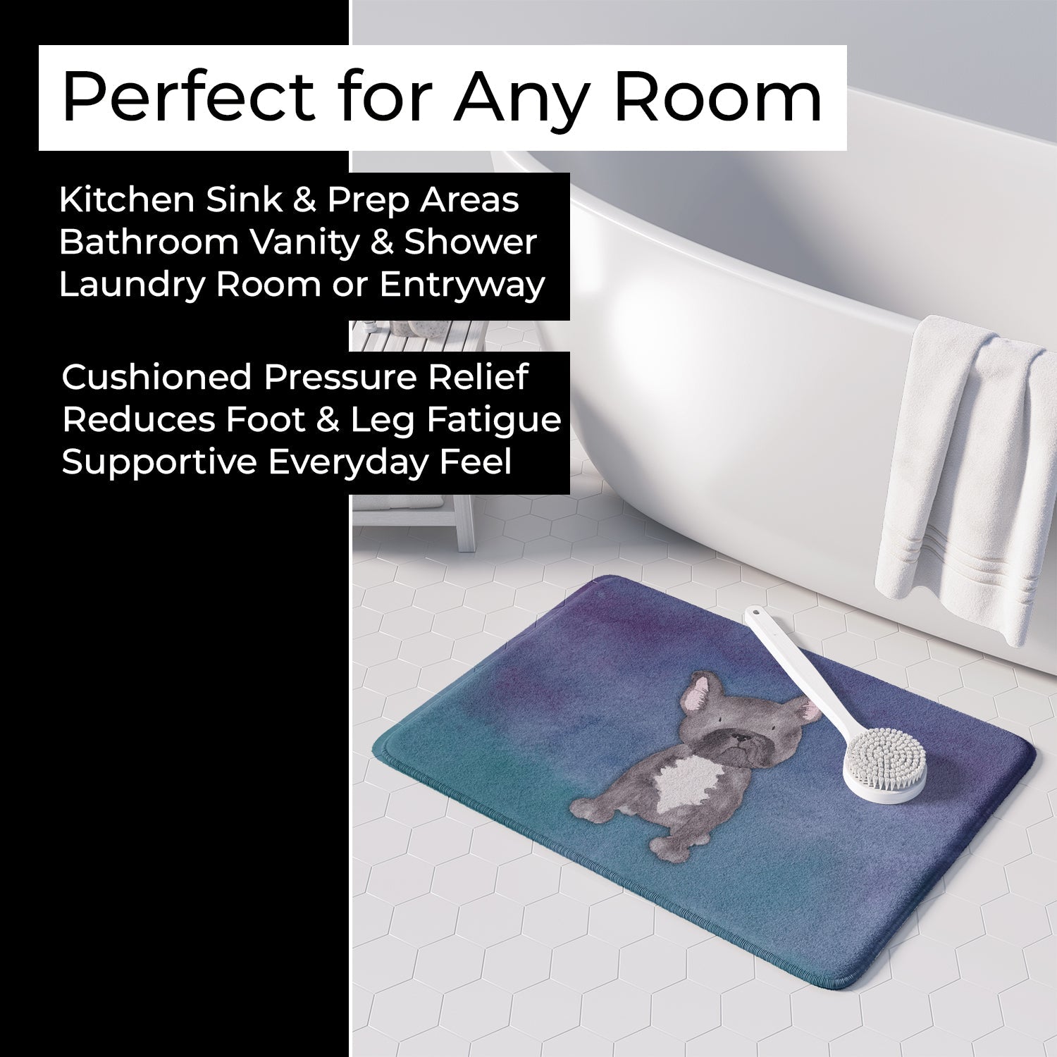 French Bulldog Watercolor Memory Foam Kitchen Mat Machine Washable Anti-Fatigue Cushion Comfort Bath or Kitchen Rug