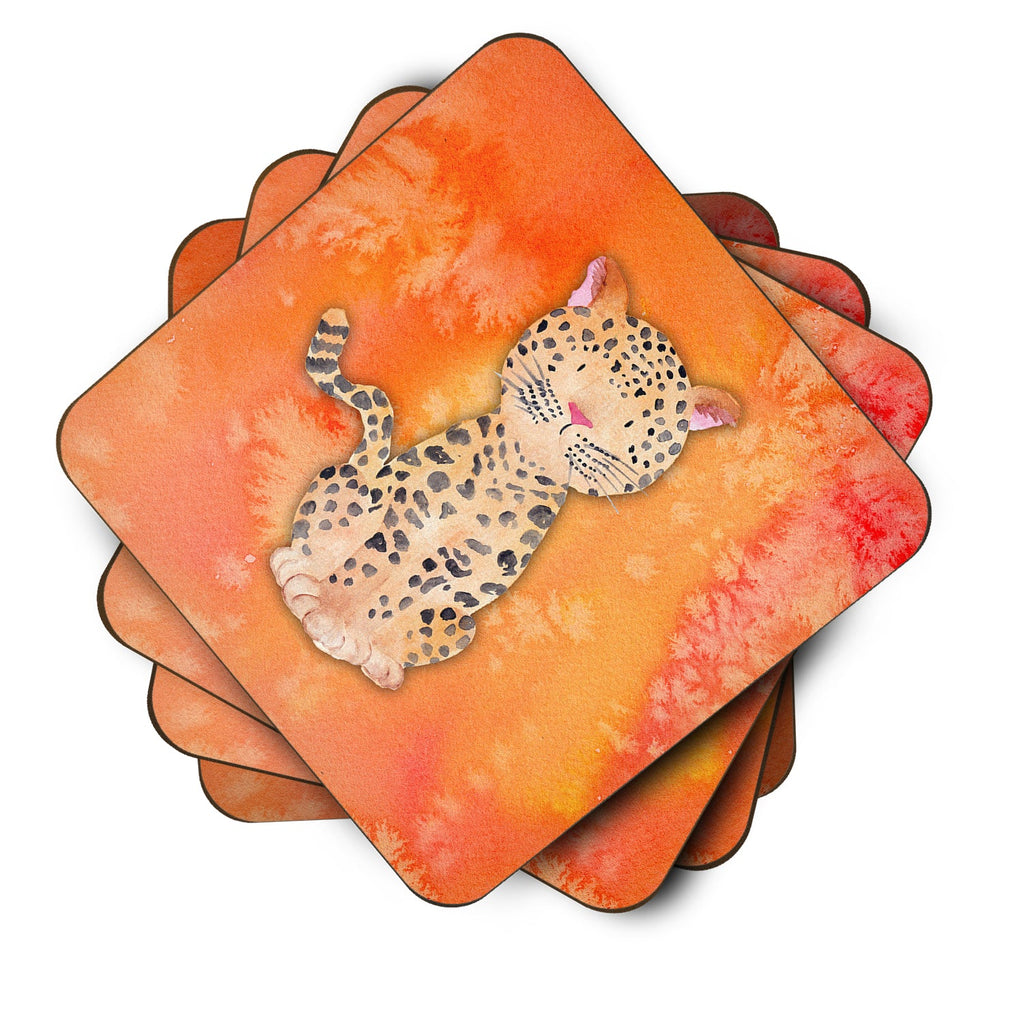 Leopard Watercolor Foam Coasters Set of 4 Cup Coasters for Indoor Outdoor, Tabletop Protection, Anti Slip, Mouse pad Material