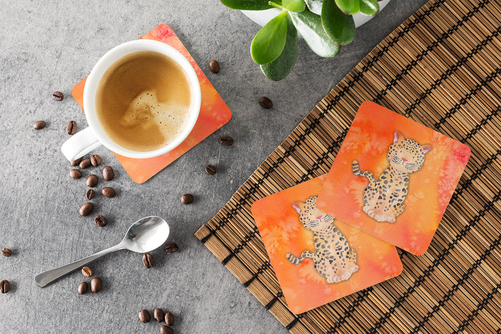 Leopard Watercolor Foam Coasters Set of 4 Cup Coasters for Indoor Outdoor, Tabletop Protection, Anti Slip, Mouse pad Material