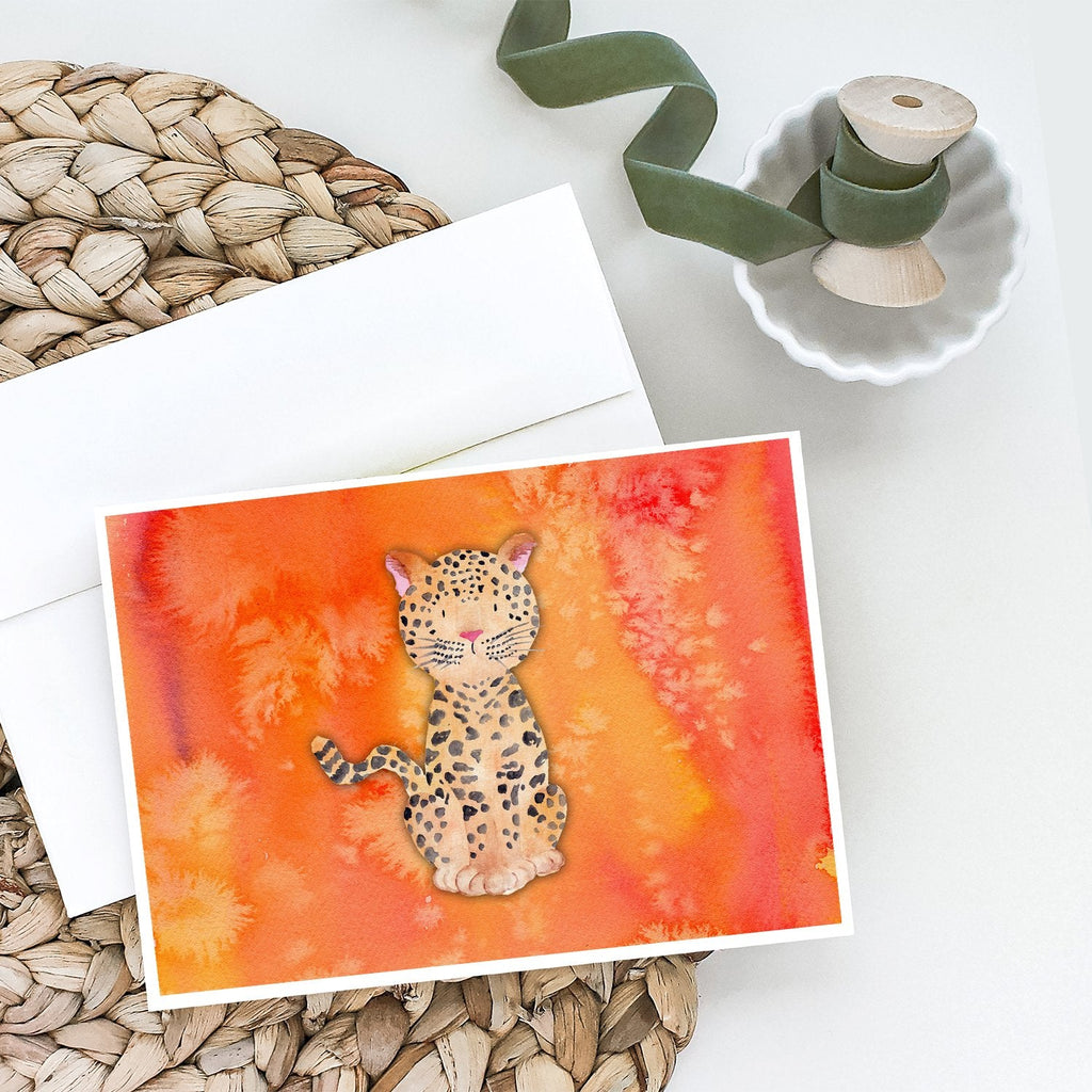 Leopard Watercolor Greeting Cards Pack of 8 Blank Cards with Envelopes Whimsical A7 Size 5x7