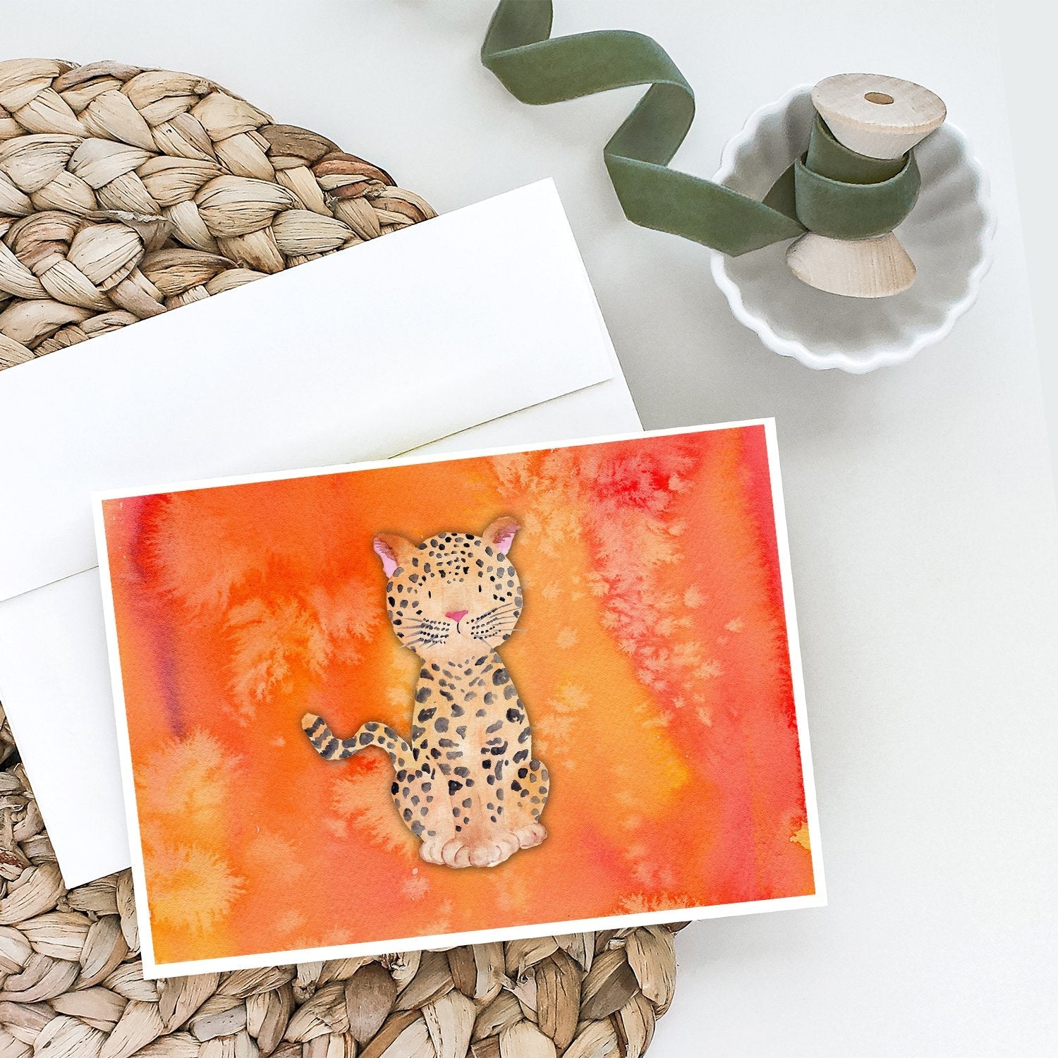 Leopard Watercolor Greeting Cards Pack of 8 Blank Cards with Envelopes Whimsical A7 Size 5x7