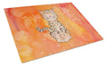 Leopard Watercolor Cutting Board Tempered Glass Kitchen Cutting Surface, Heat Resistant Chopping, Non-Slip Feet, Food Prep & Serving