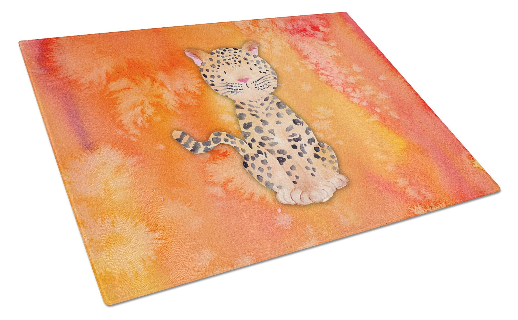 Leopard Watercolor Cutting Board Tempered Glass Kitchen Cutting Surface, Heat Resistant Chopping, Non-Slip Feet, Food Prep & Serving