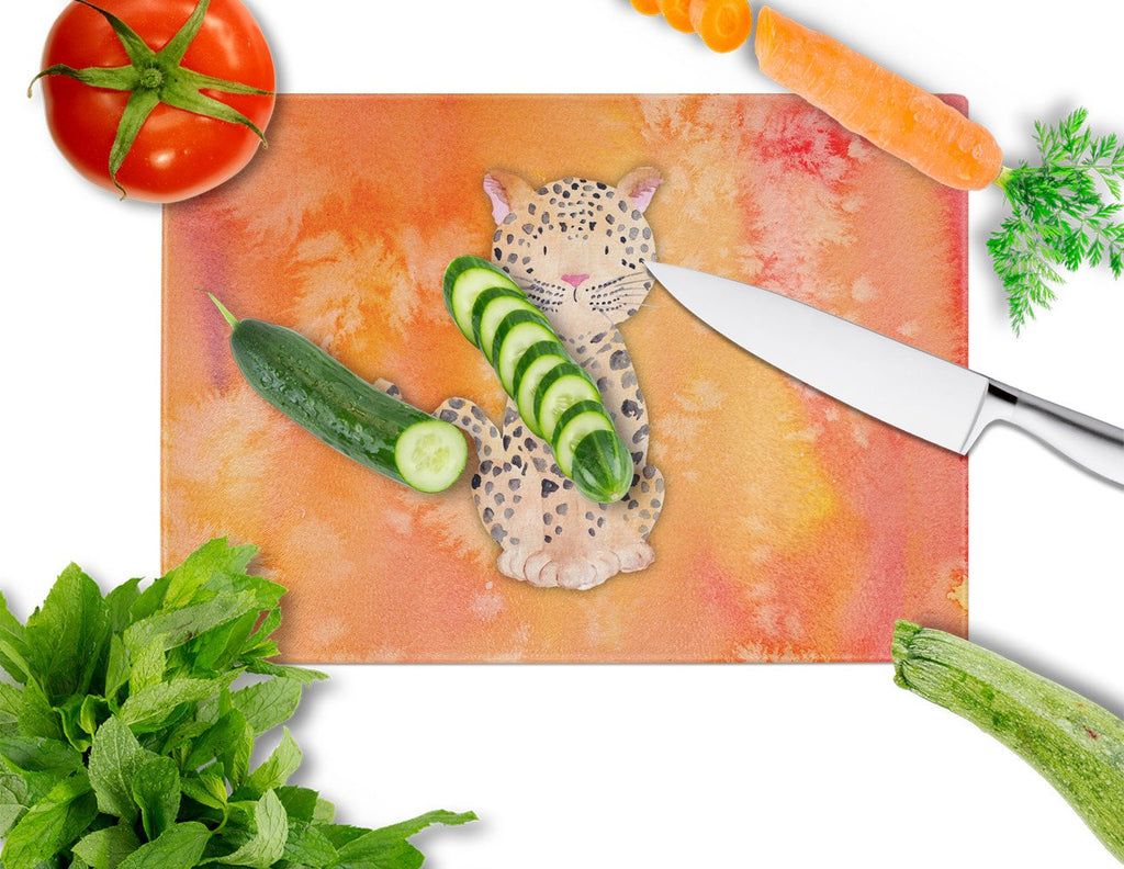 Leopard Watercolor Cutting Board Tempered Glass Kitchen Cutting Surface, Heat Resistant Chopping, Non-Slip Feet, Food Prep & Serving
