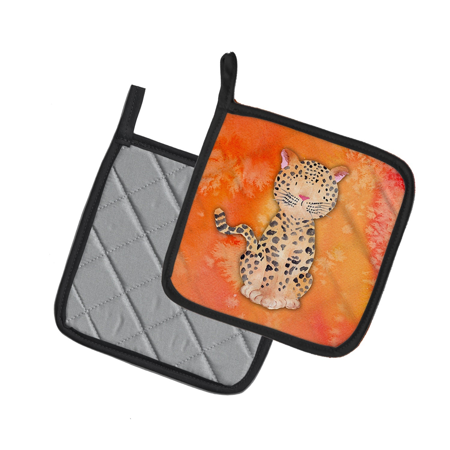 Leopard Watercolor Pot Holder Set of 2 Heat Resistant Quilted Hot Pads 7.5 x 7.5 Inch, Insulated Kitchen Trivets for Cooking & Baking