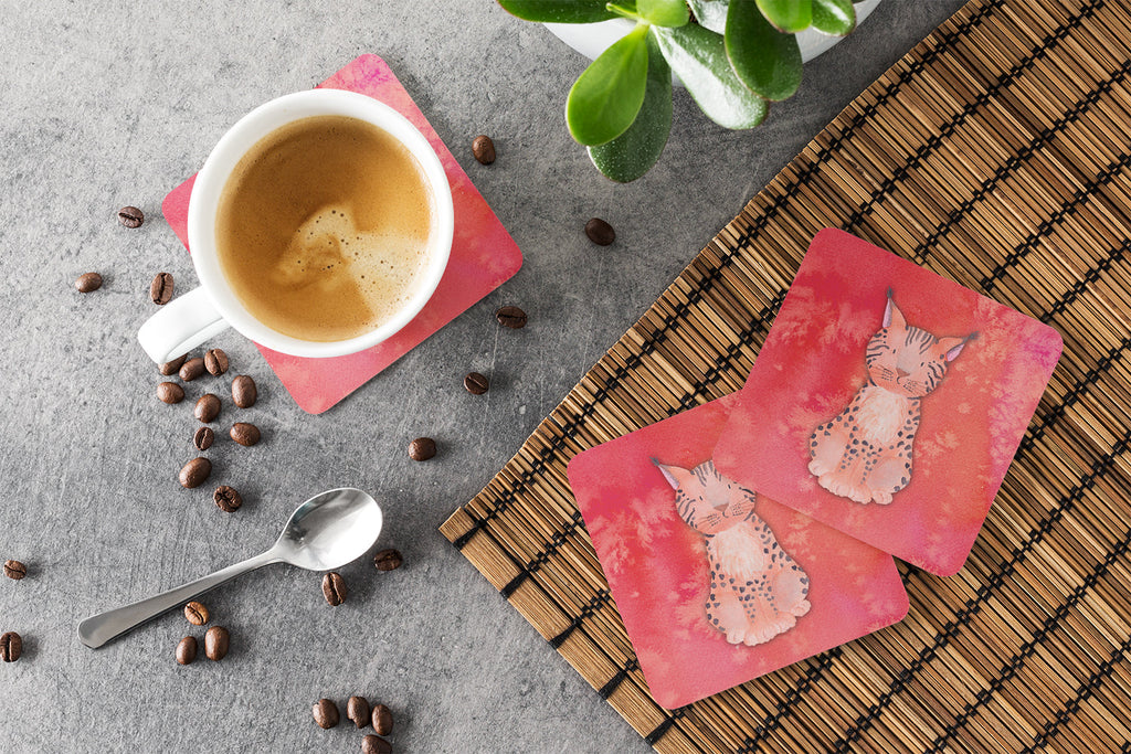 Lynx Watercolor Foam Coasters Set of 4 Cup Coasters for Indoor Outdoor, Tabletop Protection, Anti Slip, Mouse pad Material