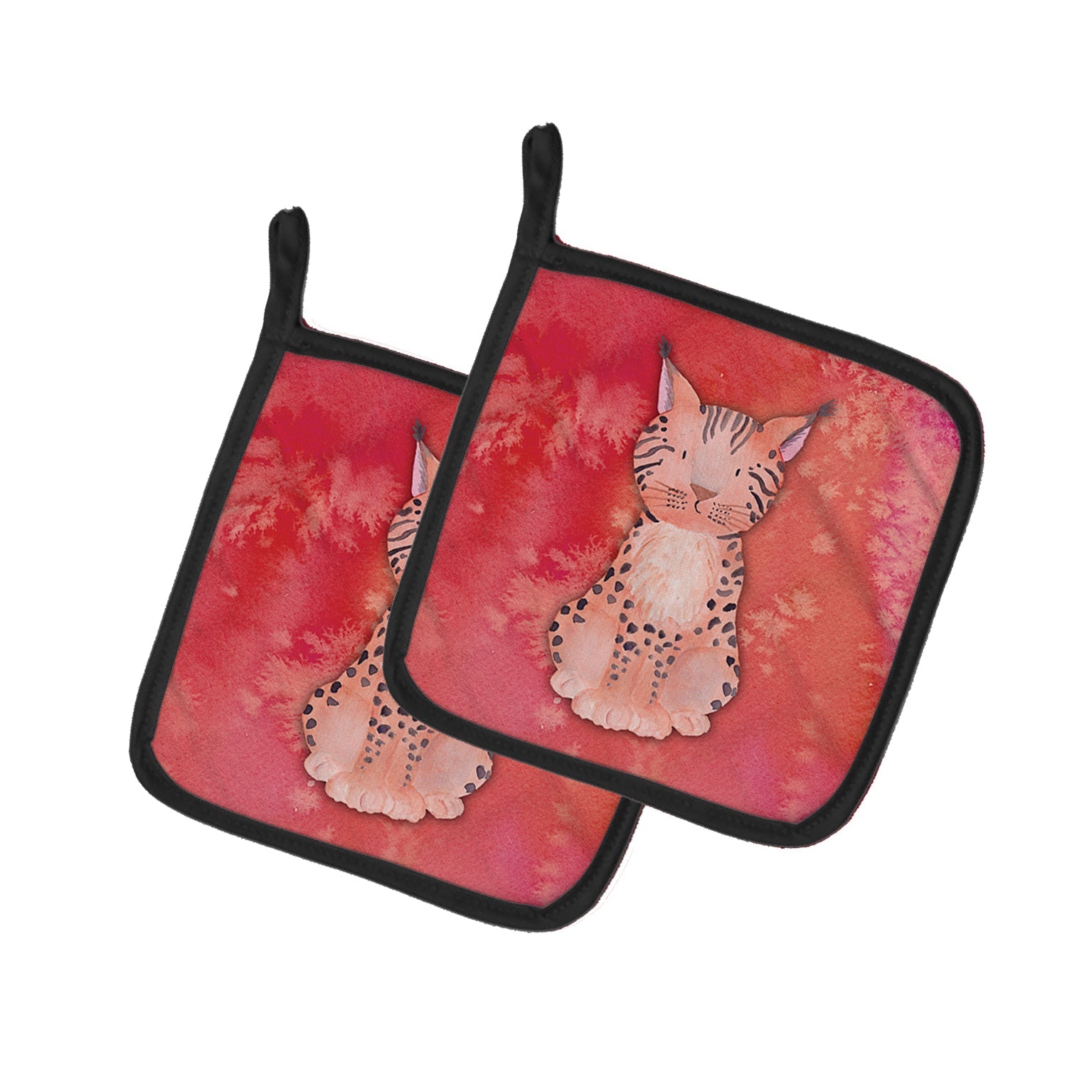 Lynx Watercolor Pot Holder Set of 2 Heat Resistant Quilted Hot Pads 7.5 x 7.5 Inch, Insulated Kitchen Trivets for Cooking & Baking
