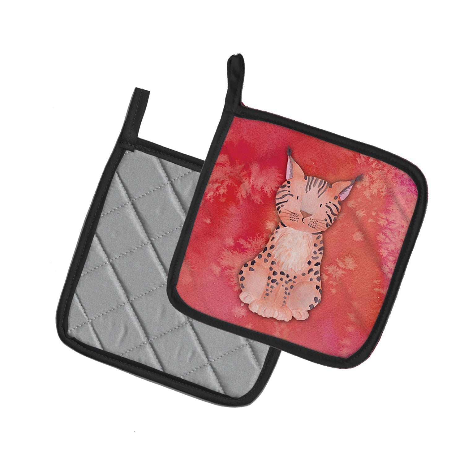 Lynx Watercolor Pot Holder Set of 2 Heat Resistant Quilted Hot Pads 7.5 x 7.5 Inch, Insulated Kitchen Trivets for Cooking & Baking