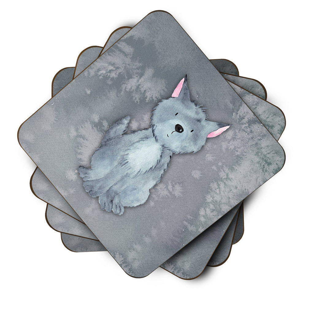 Wolf Watercolor Foam Coasters Set of 4 Cup Coasters for Indoor Outdoor, Tabletop Protection, Anti Slip, Mouse pad Material