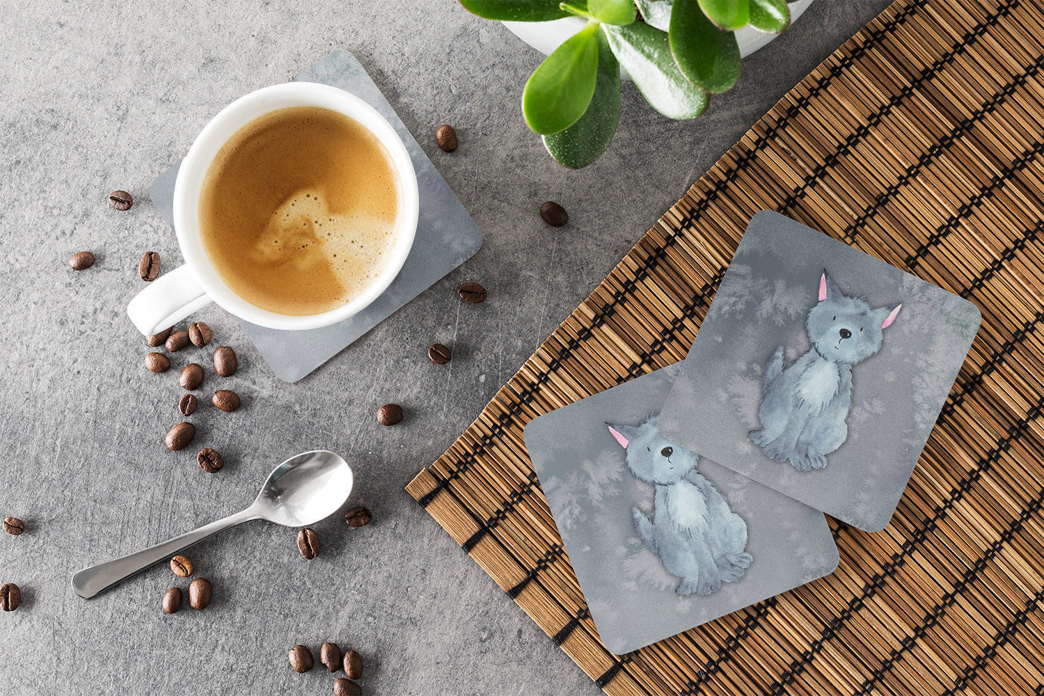 Wolf Watercolor Foam Coasters Set of 4 Cup Coasters for Indoor Outdoor, Tabletop Protection, Anti Slip, Mouse pad Material