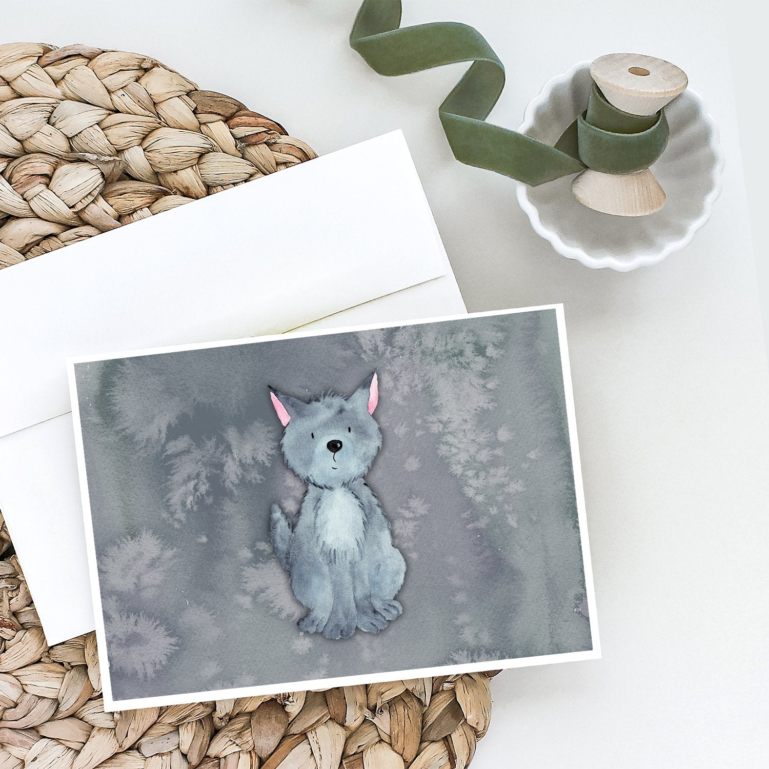 Wolf Watercolor Greeting Cards Pack of 8 Blank Cards with Envelopes Whimsical A7 Size 5x7