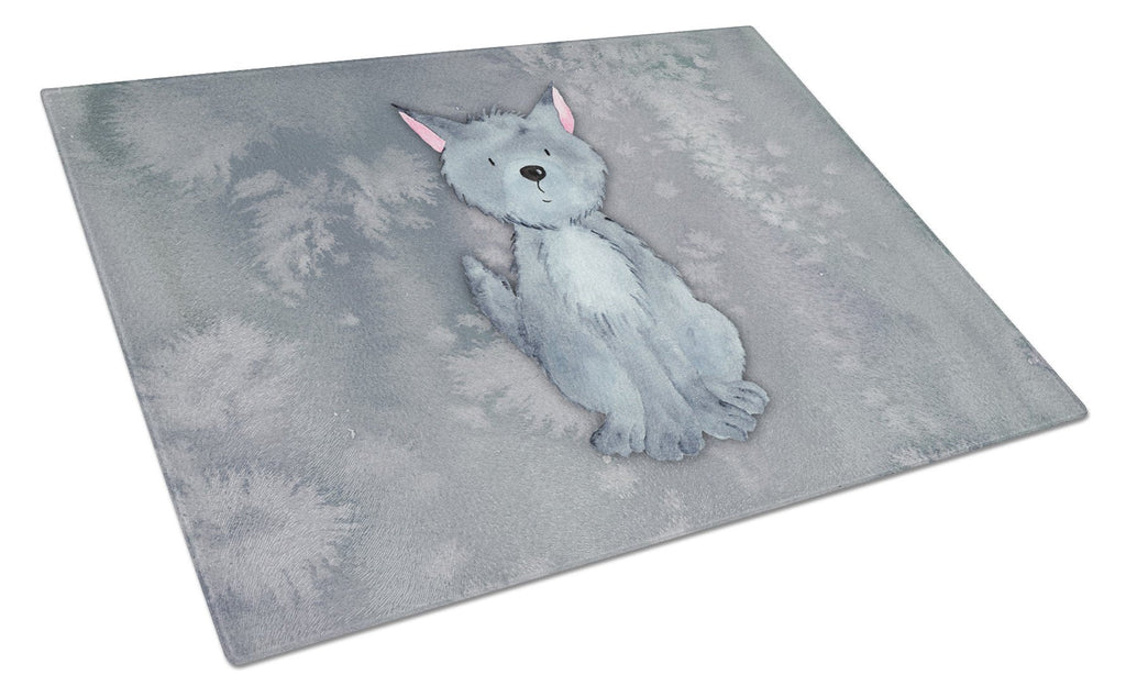 Wolf Watercolor Cutting Board Tempered Glass Kitchen Cutting Surface, Heat Resistant Chopping, Non-Slip Feet, Food Prep & Serving