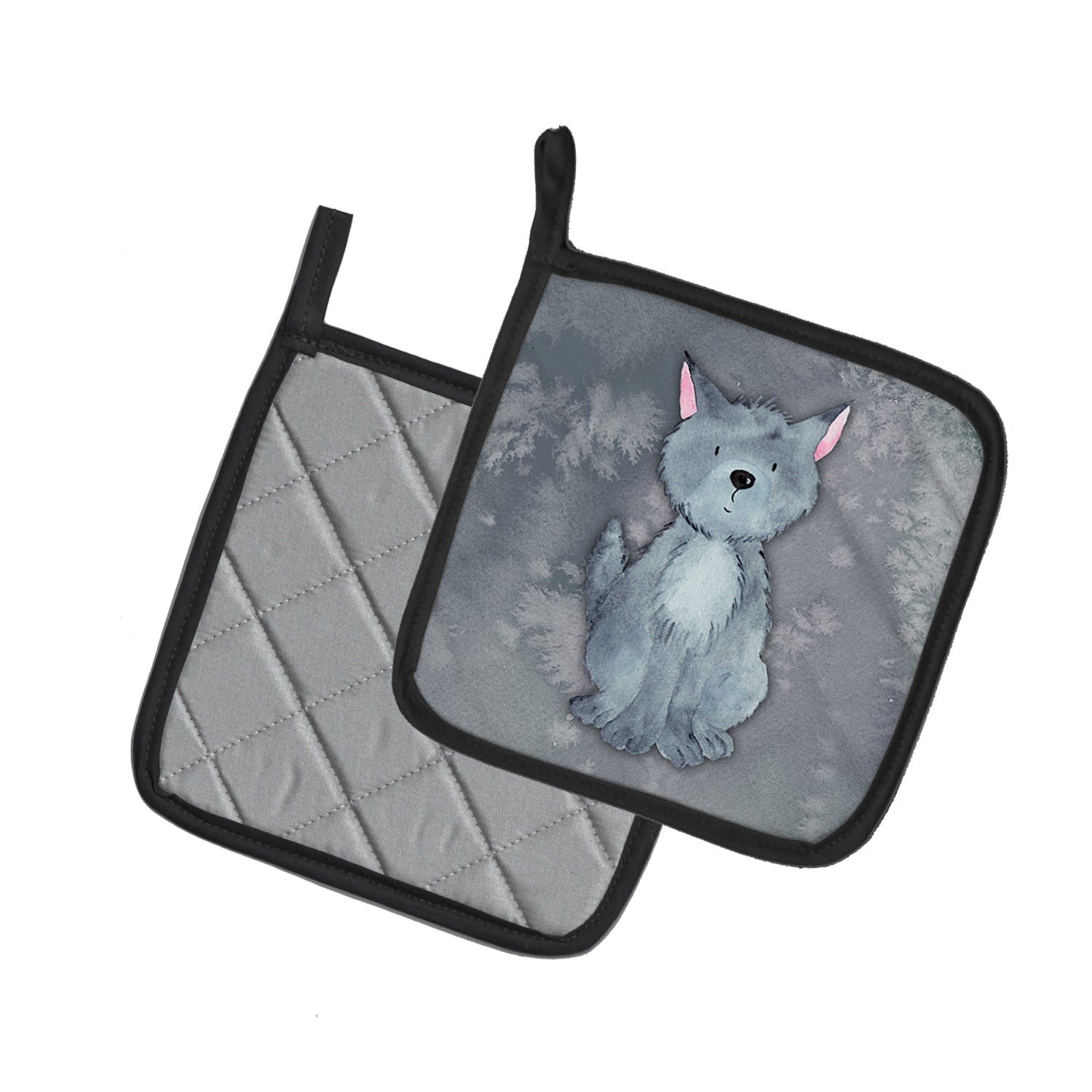 Wolf Watercolor Pot Holder Set of 2 Heat Resistant Quilted Hot Pads 7.5 x 7.5 Inch, Insulated Kitchen Trivets for Cooking & Baking