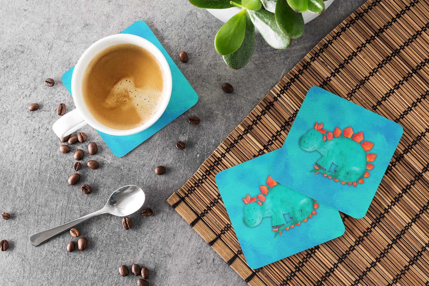 Stegosaurus Watercolor Foam Coasters Set of 4 Cup Coasters for Indoor Outdoor, Tabletop Protection, Anti Slip, Mouse pad Material