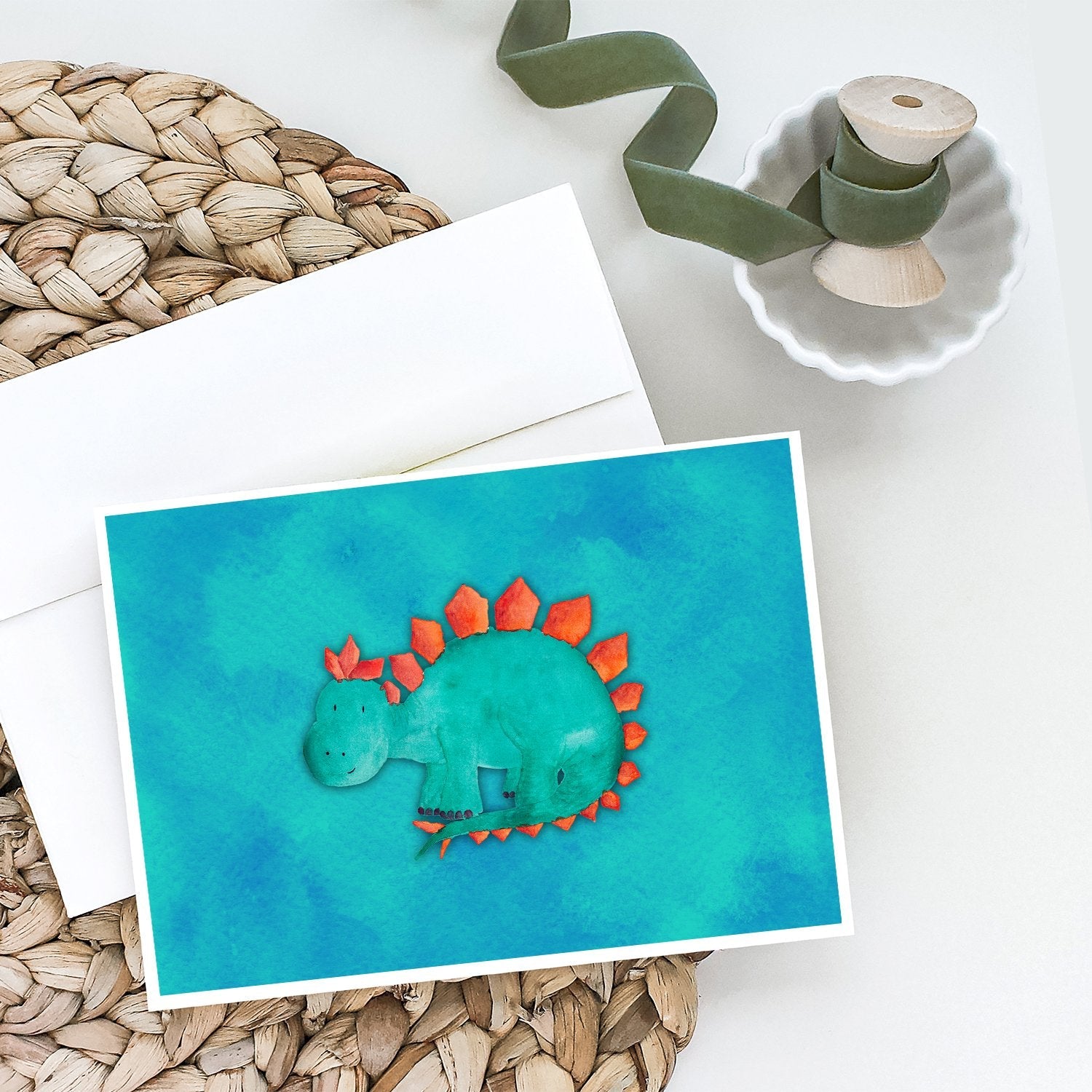 Stegosaurus Watercolor Greeting Cards Pack of 8 Blank Cards with Envelopes Whimsical A7 Size 5x7