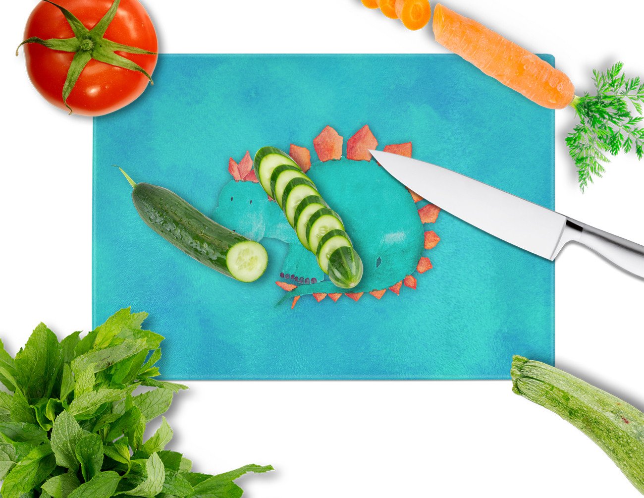 Stegosaurus Watercolor Cutting Board Tempered Glass Kitchen Cutting Surface, Heat Resistant Chopping, Non-Slip Feet, Food Prep & Serving