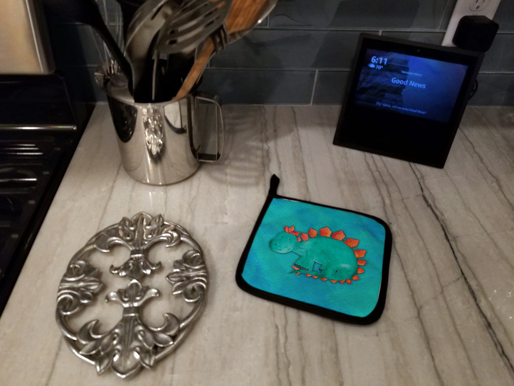 Stegosaurus Watercolor Pot Holder Set of 2 Heat Resistant Quilted Hot Pads 7.5 x 7.5 Inch, Insulated Kitchen Trivets for Cooking & Baking