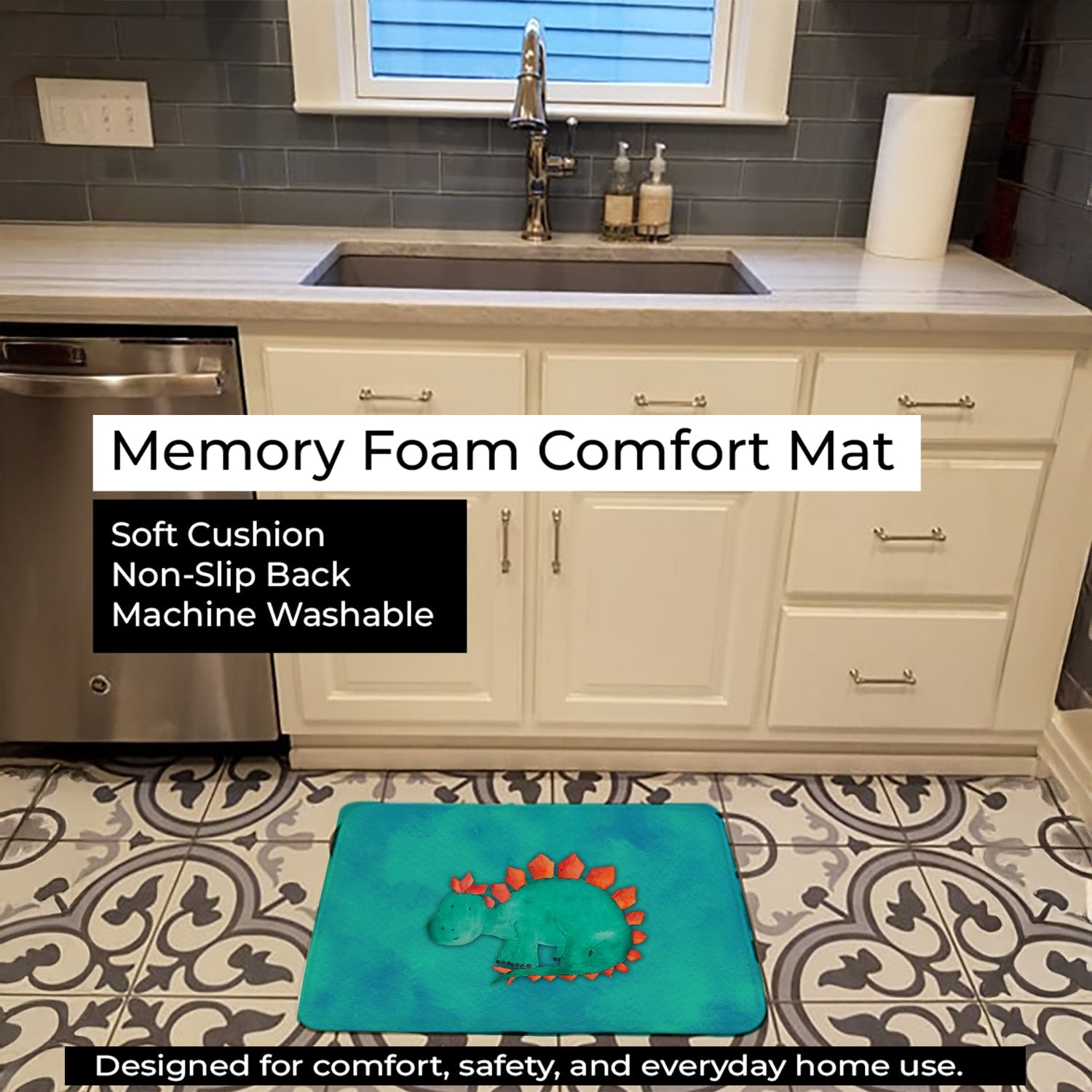 Stegosaurus Watercolor Memory Foam Kitchen Mat Machine Washable Anti-Fatigue Cushion Comfort Bath or Kitchen Rug