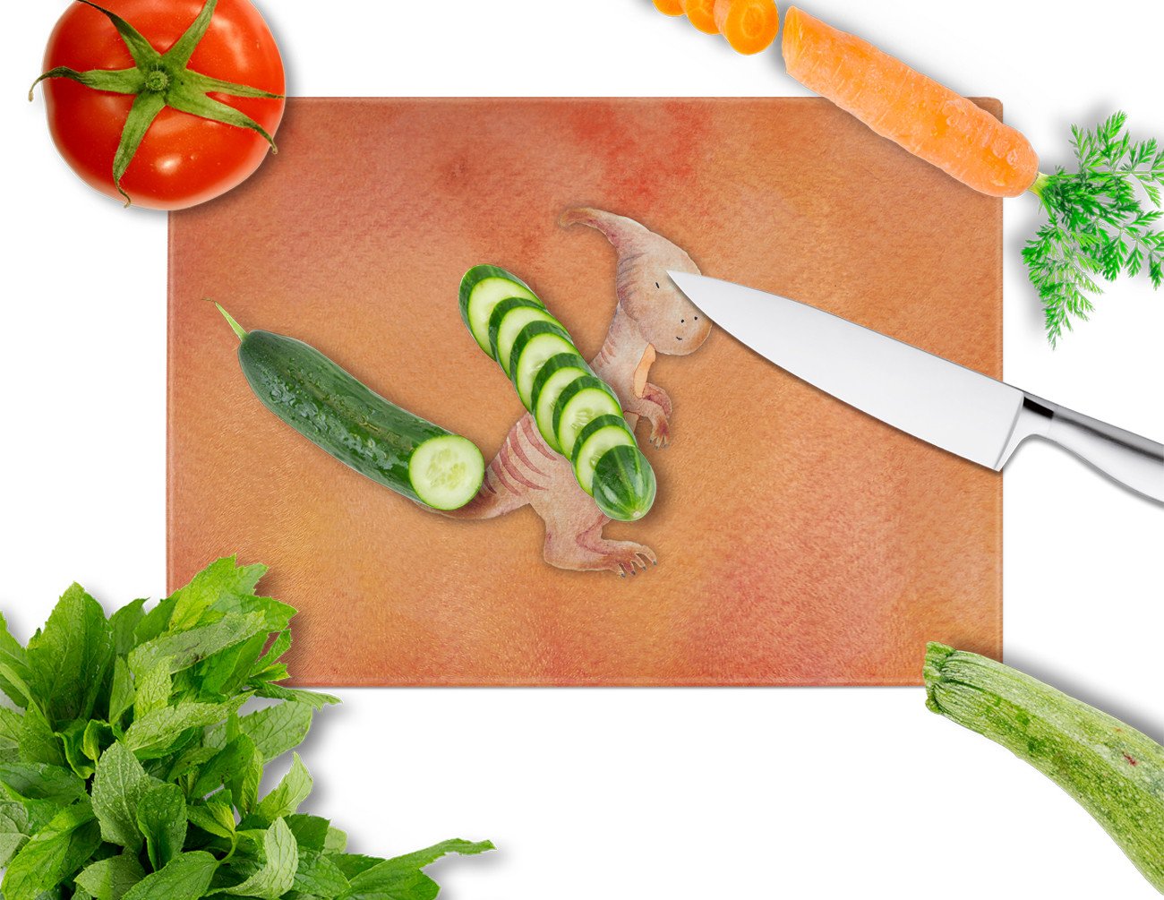 Parasaurolophus Watercolor Cutting Board Tempered Glass Kitchen Cutting Surface, Heat Resistant Chopping, Non-Slip Feet, Food Prep & Serving